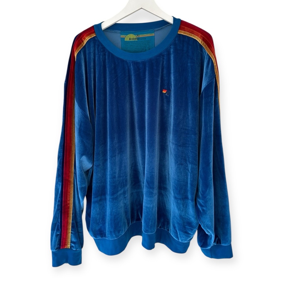 Aviator Nation Blue Sweatshirt with Red and Gold Stripes
